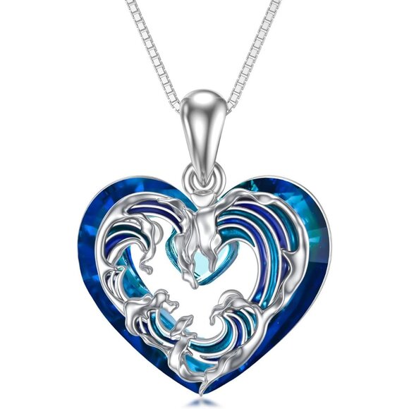 Jewelry - Wave Necklace 925 Sterling Silver Heart Crystal Palm Tree Compass Pendant Beach